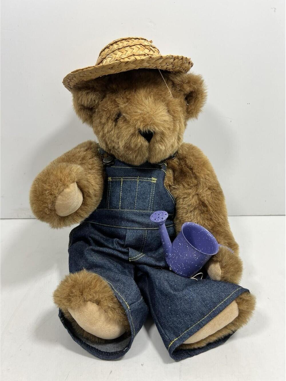 Vermont Teddy Bear Co. Overalls Hat Watering Can 15” Jointed Plush